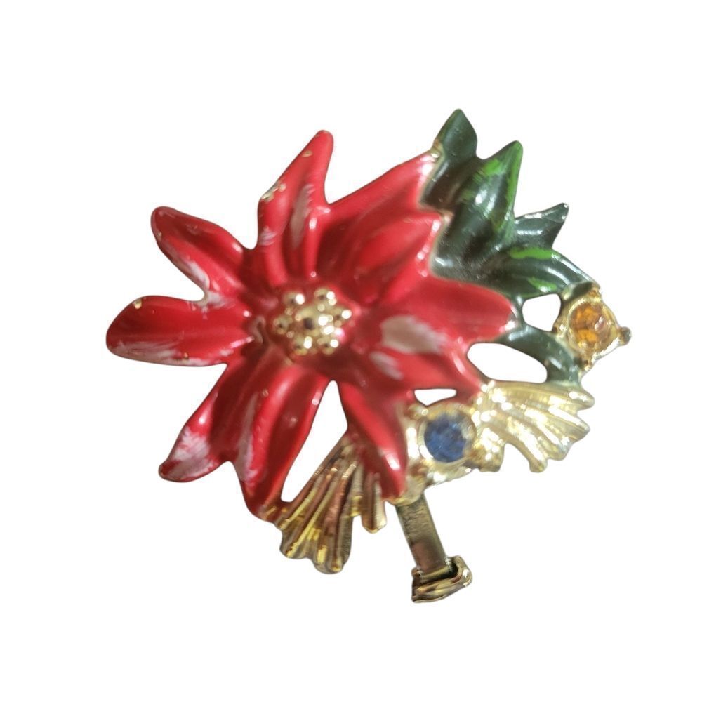 Elegant Red and Green Floral Brooch
